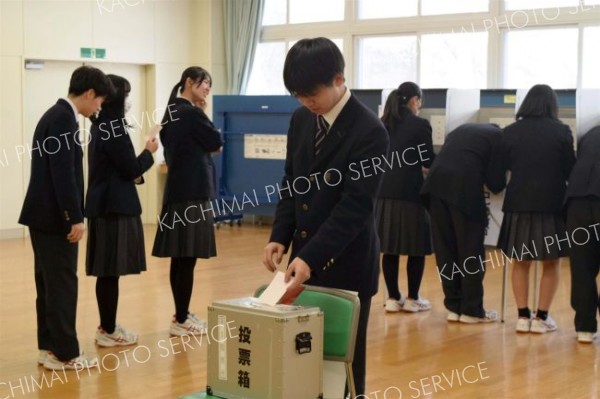 模擬投票する生徒