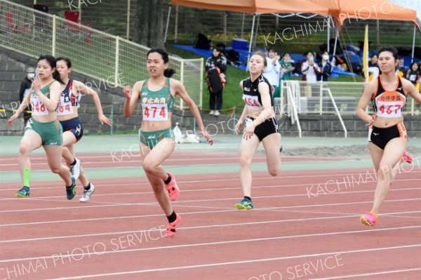 女子１００メートル準決勝１組　槙杏奈（中央、帯南商）