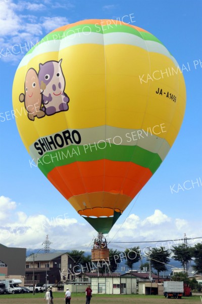 上空にふわりと浮かぶ熱気球