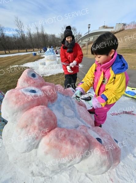 氷のメリーゴーラウンドに笑顔　少雪でも冬楽しむ　エコパで冬まつり 写真4