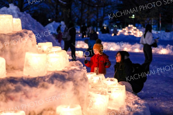 厳冬の地照らす暖かな光　芽室公園で「氷灯夜」　記録的大雪にも負けず開催