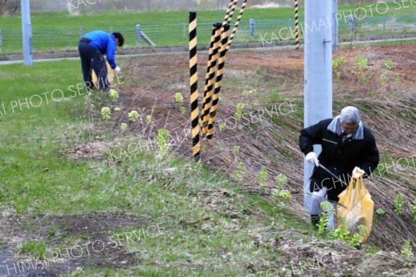 ＧＷ前に町の玄関口を清掃　豊頃