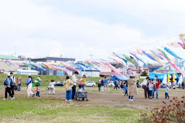 多くの家族連れでにぎわった「歴舟川清流鯉のぼり」のイベント