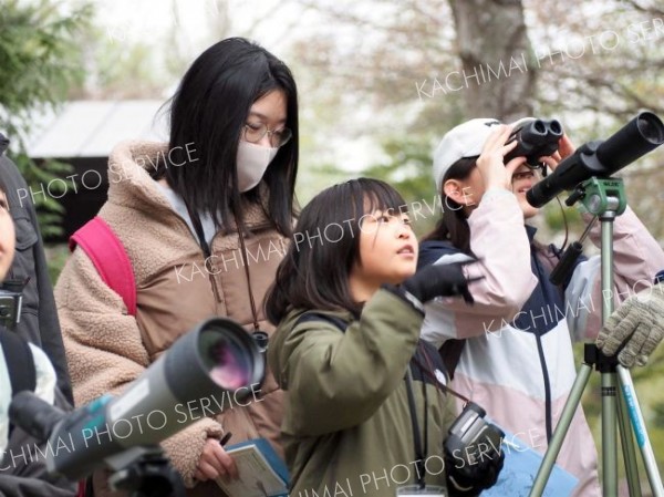 小学生が野鳥観察　ふるさと館ジュニアスクール学習会