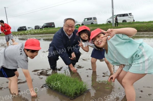 児童と園児が田植え体験　池田 3