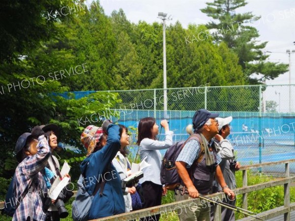野鳥観察を楽しむ参加者ら