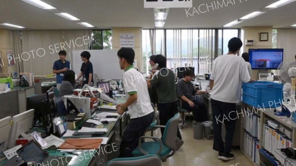 津波警報発令直後の広尾町役場（７月３０日午前９時４０分ごろ）