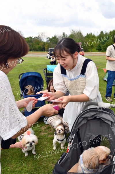 はじめまして－。愛犬の名前が入った名刺を交換し合う来場者