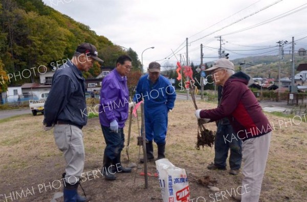 参加者９人で苗木１８本を植えた