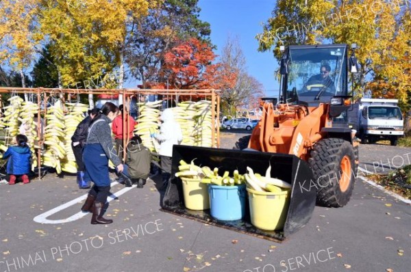 平和園札内店で、漬け物用のダイコン干し（金野和彦撮影）