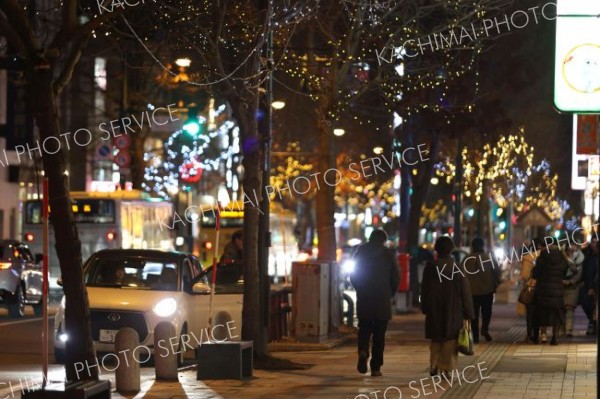 イルミネーションが始まった西２条通（助川かおる通信員撮影）