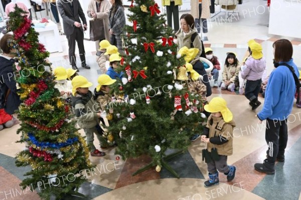 園児が飾り付けを施したクリスマスツリー（須貝拓也撮影）