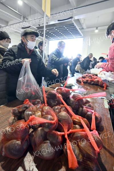 毛ガニやツブ浜値で販売　豊頃で大漁まつり