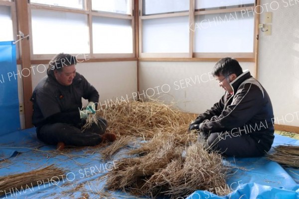池田神社でしめ縄づくり 2
