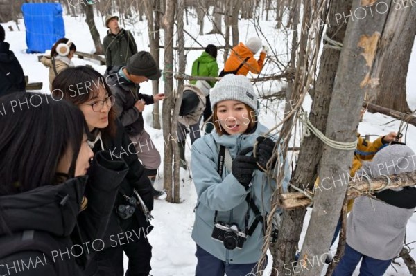 帯広市野草園で「冬芽と葉痕の観察会」畜大卒の講師に冬の植物学ぶ